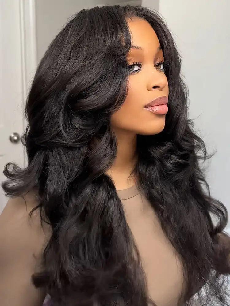 VSHOW Invisible Hairline 3 IN 1 Half Wig Yaki Kinky Straight Flip Over Elastic Drawstring Glueless Human Hair Wig For Beginner