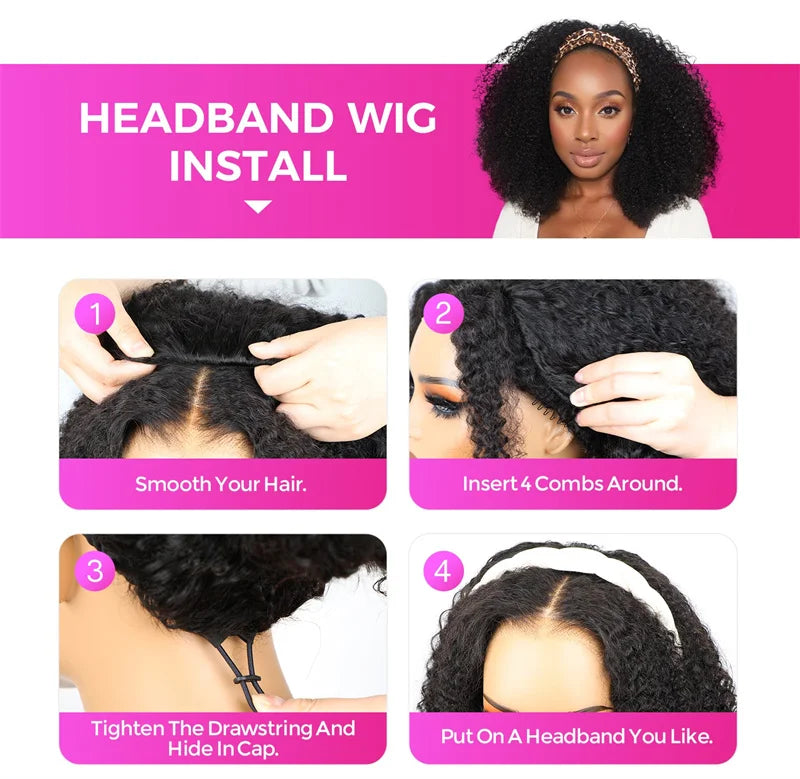 VSHOW Invisible Hairline 3 IN 1 Half Wig Yaki Kinky Straight Flip Over Elastic Drawstring Glueless Human Hair Wig For Beginner