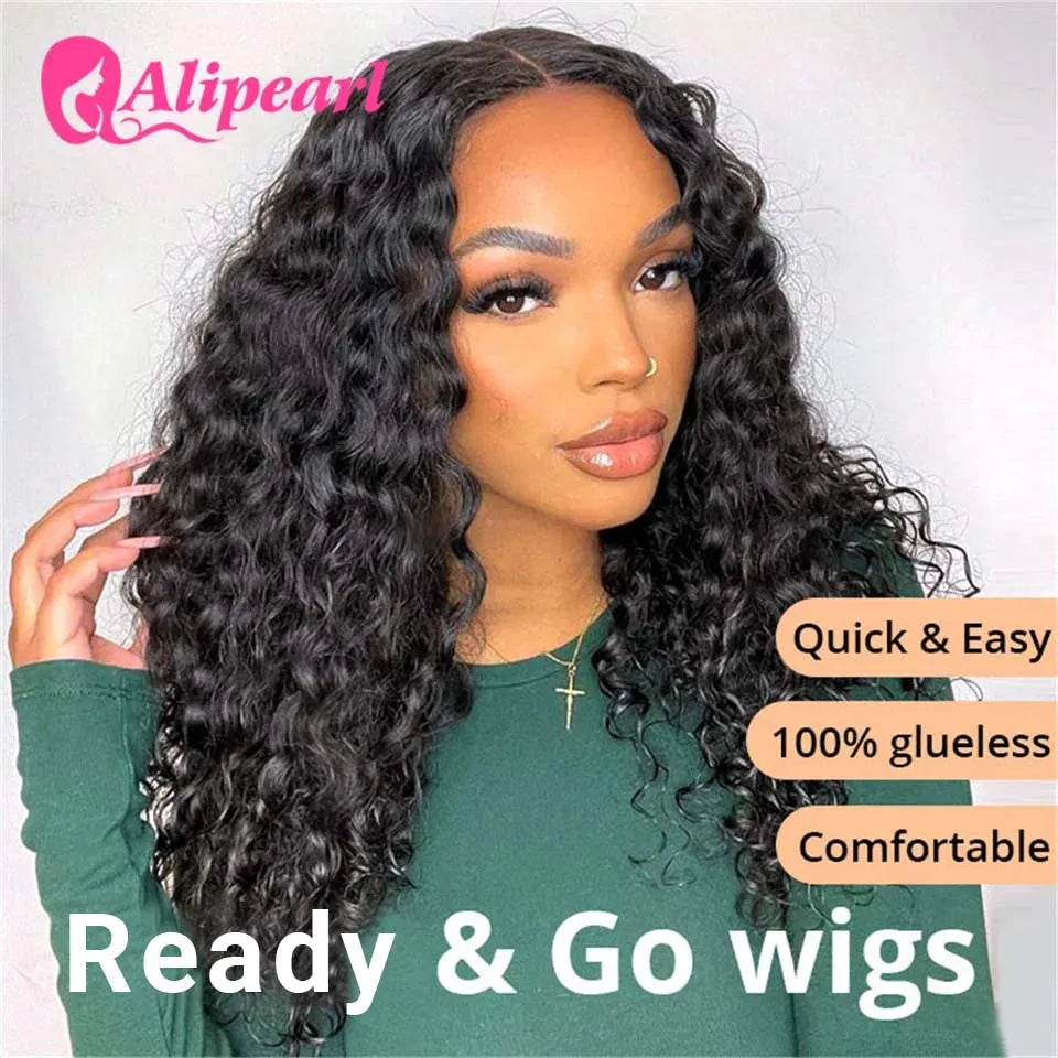 AliPearl Hair Ready to Go Glueless Wig Human Hair Deep Wave 5x5 Transparent Lace Closure Wig Pre-Cut Ready Go Lace Wig For Women