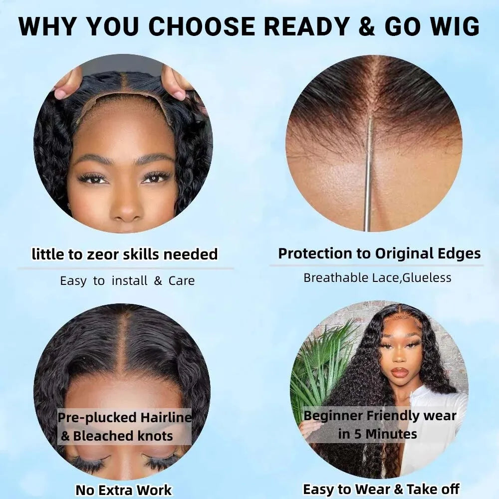 AliPearl Hair Ready to Go Glueless Wig Human Hair Deep Wave 5x5 Transparent Lace Closure Wig Pre-Cut Ready Go Lace Wig For Women