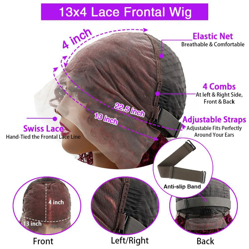 Short Curly Bob Lace Wigs 100% Human Hair 13x4 200% Density Lace Curly Wigs For Women 99J Red Deep Wave Wigs Pre Plucked