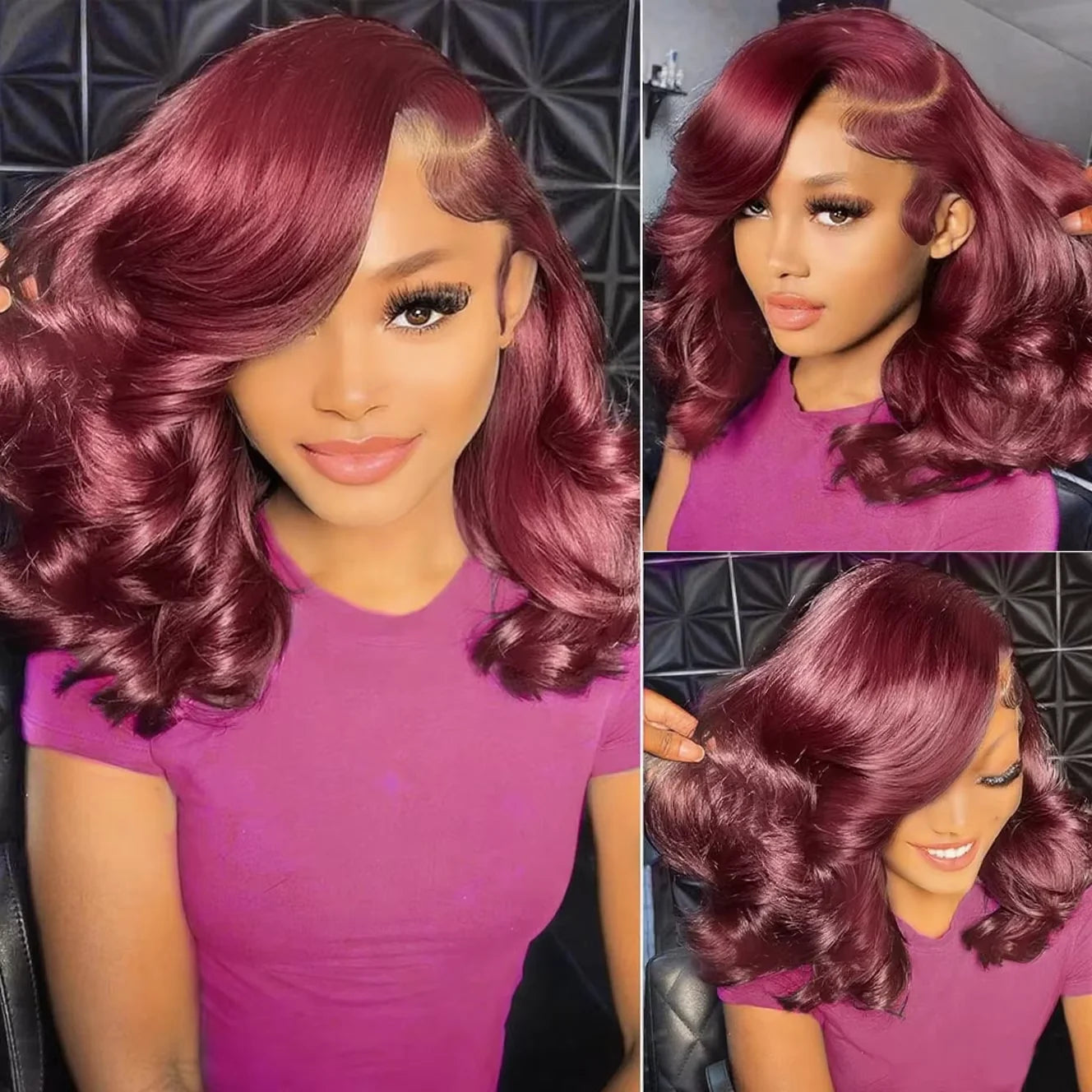 Brazilian 250% Burgundy 99J Body Wave Human Hair Wigs Red Wine Bouncy Curly Short Bob Hair Wigs 13x4 Lace Front Human Hair Wigs