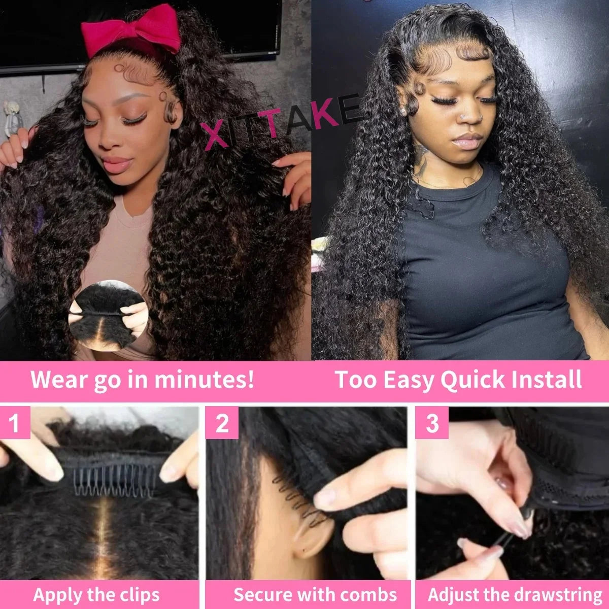 Afro Kinky Curly Half Wigs Glueless Human Hair Upgrade Wear & Go Half Wig With Drawstring Seamless Clip Ins Flip Over Curly wigs