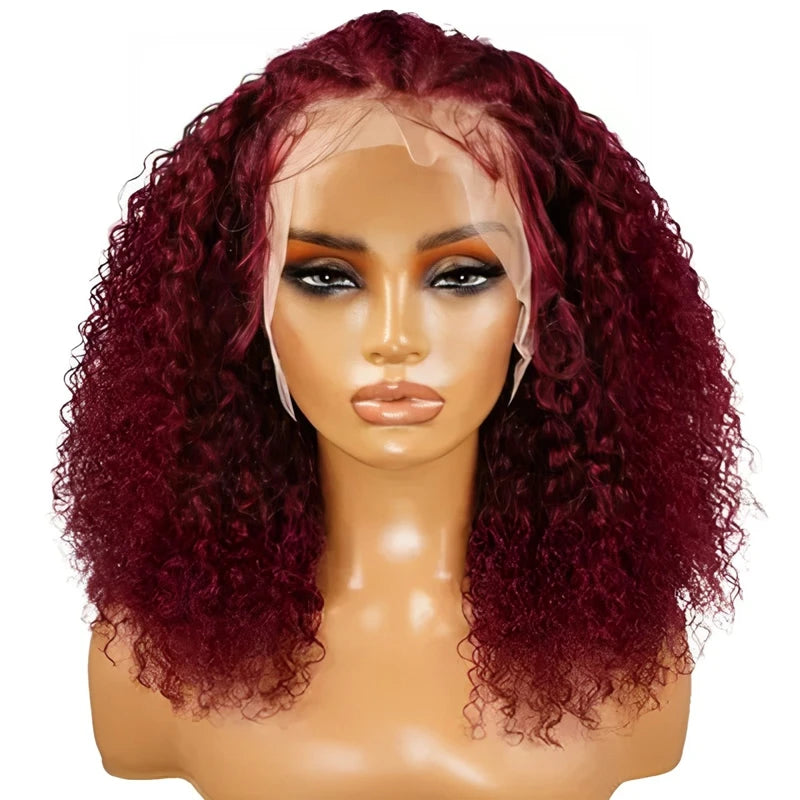 Short Curly Bob Lace Wigs 100% Human Hair 13x4 200% Density Lace Curly Wigs For Women 99J Red Deep Wave Wigs Pre Plucked