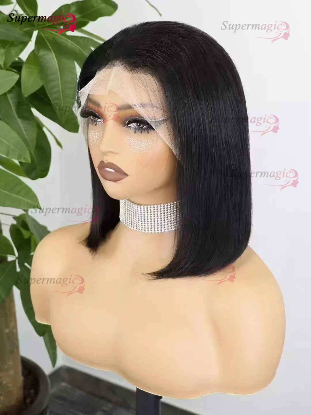 100% Vietnamese Super Double Drawn Bone Straight 13x4 Frontal Bob Wig with Human Hair Natural Black 300% Density For Black Women