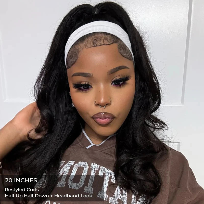 VSHOW Invisible Hairline 3 IN 1 Half Wig Yaki Kinky Straight Flip Over Elastic Drawstring Glueless Human Hair Wig For Beginner