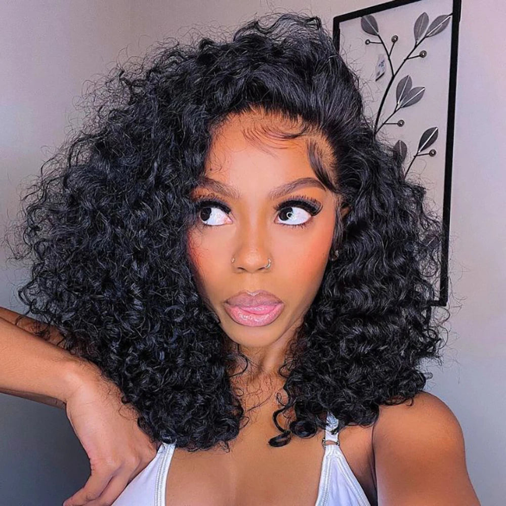 Deep Curly Bob Wig 13x4 HD Lace Frontal Wig Pre Plucked 100% Human Hair Short Bob Wig 4x4 2x6 HD Lace Closure Wig 200% Density