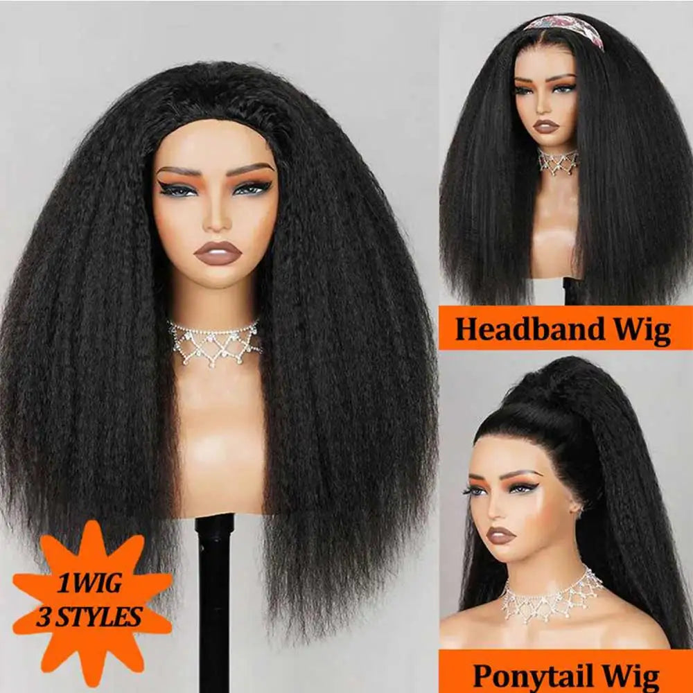 Half Wigs Human Hair Kinky Straight 3 In 1 Human Hair Wig Seamless Flip Over Half Wig Beginner Friendly Curly Wigs for Women