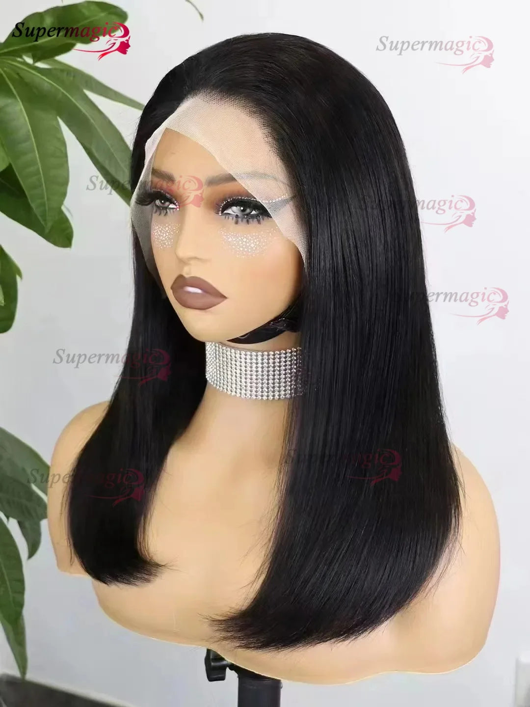100% Vietnamese Super Double Drawn Bone Straight 13x4 Frontal Bob Wig with Human Hair Natural Black 300% Density For Black Women