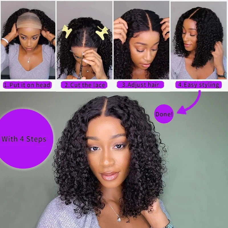 Short Curly Bob Lace Wigs 100% Human Hair 13x4 200% Density Lace Curly Wigs For Women 99J Red Deep Wave Wigs Pre Plucked