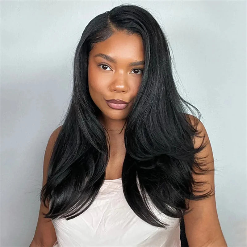 VSHOW Invisible Hairline 3 IN 1 Half Wig Yaki Kinky Straight Flip Over Elastic Drawstring Glueless Human Hair Wig For Beginner