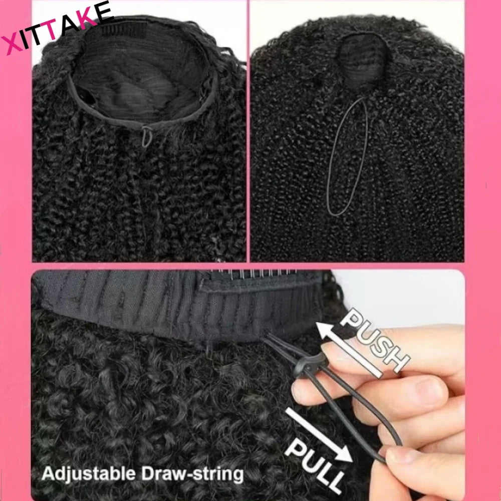 Afro Kinky Curly Half Wigs Glueless Human Hair Upgrade Wear & Go Half Wig With Drawstring Seamless Clip Ins Flip Over Curly wigs