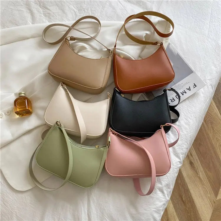 New Women's Fashion Handbags Retro Solid Color PU Leather Shoulder Underarm Bag Casual Women Hobos Handbags sac à main femme