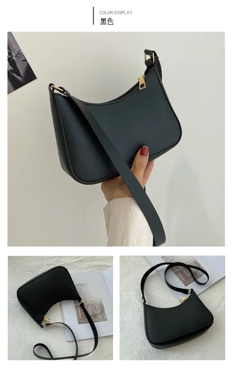 New Women's Fashion Handbags Retro Solid Color PU Leather Shoulder Underarm Bag Casual Women Hobos Handbags sac à main femme