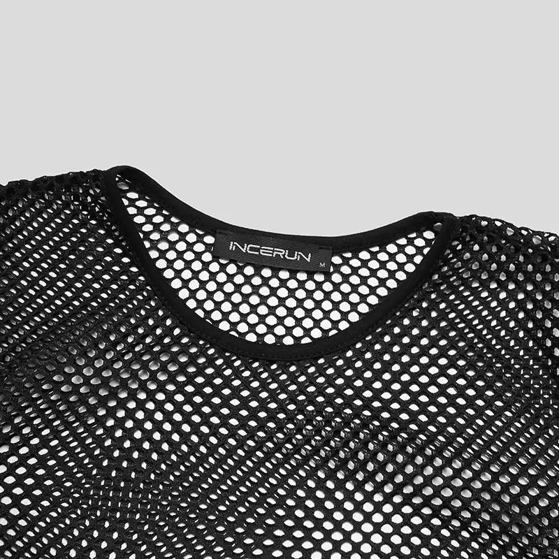 INCERUN 2024 Men T Shirt Mesh Transparent O-neck Long Sleeve T-shirts Sexy Streetwear Fashion Party Nightclub Men Clothing S-5XL