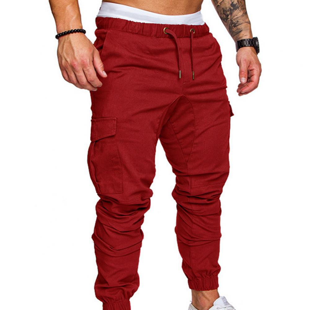 Dropshipping!New Fashion Men Jogger Pants Casual Solid Color Pockets Waist Drawstring Ankle Tied Skinny Cargo Pants Size XS-4XL