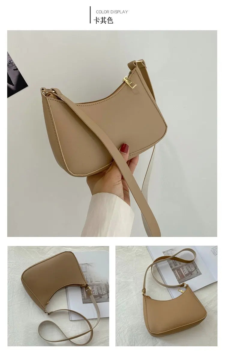 New Women's Fashion Handbags Retro Solid Color PU Leather Shoulder Underarm Bag Casual Women Hobos Handbags sac à main femme