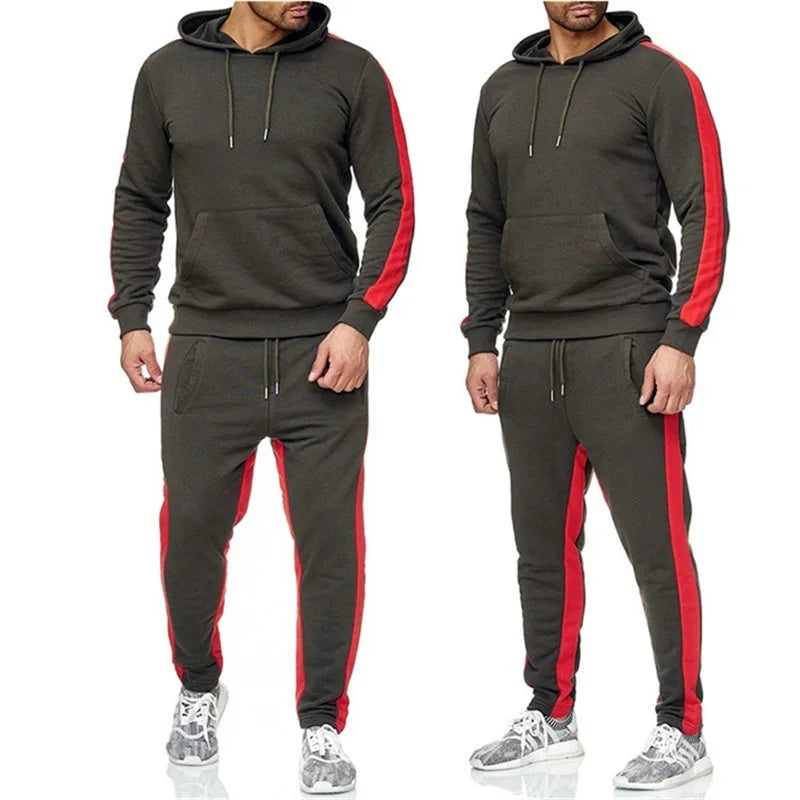 Men's 2 Piece Tracksuit Color Block Sweatsuit Stripes Casual Winter Long Sleeve Warm Moisture Wicking Breathable Sportswear Suit