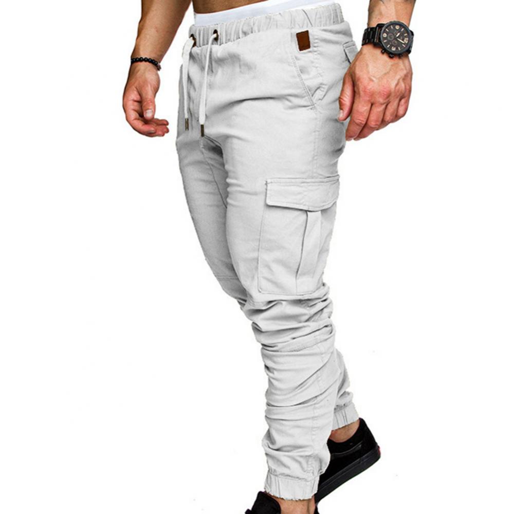 Dropshipping!New Fashion Men Jogger Pants Casual Solid Color Pockets Waist Drawstring Ankle Tied Skinny Cargo Pants Size XS-4XL