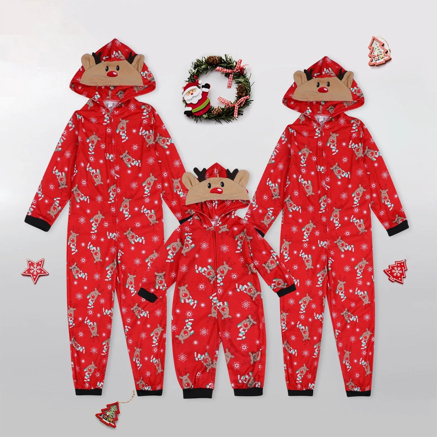 Christmas Family Matching Onesie Elk Print Cute Soft Jumpsuit Mom Dad Kids Clothing Sets Hooded Zipper Overall Xmas Look Pyjamas