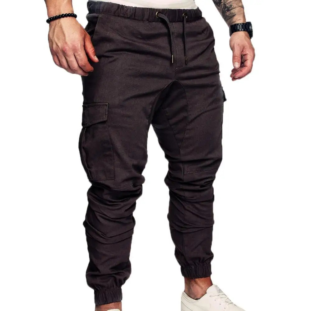 Dropshipping!New Fashion Men Jogger Pants Casual Solid Color Pockets Waist Drawstring Ankle Tied Skinny Cargo Pants Size XS-4XL