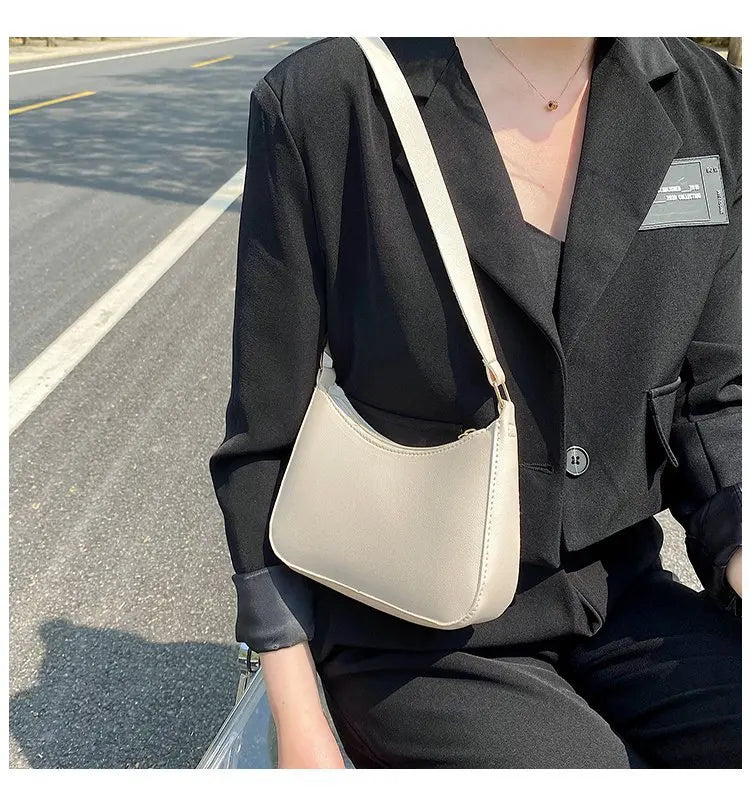 New Women's Fashion Handbags Retro Solid Color PU Leather Shoulder Underarm Bag Casual Women Hobos Handbags sac à main femme