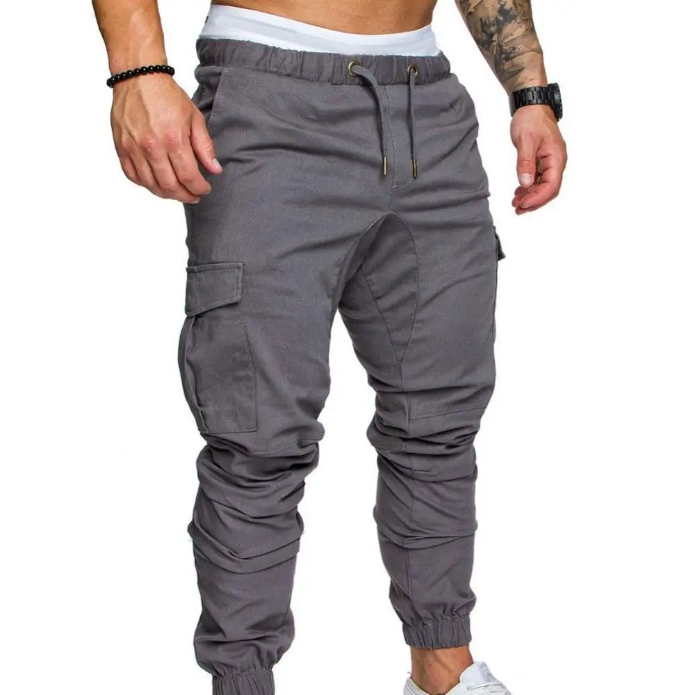 Dropshipping!New Fashion Men Jogger Pants Casual Solid Color Pockets Waist Drawstring Ankle Tied Skinny Cargo Pants Size XS-4XL