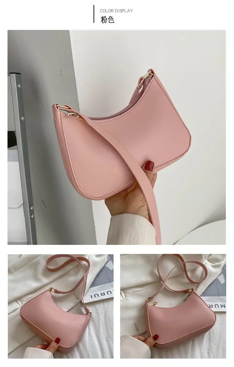New Women's Fashion Handbags Retro Solid Color PU Leather Shoulder Underarm Bag Casual Women Hobos Handbags sac à main femme