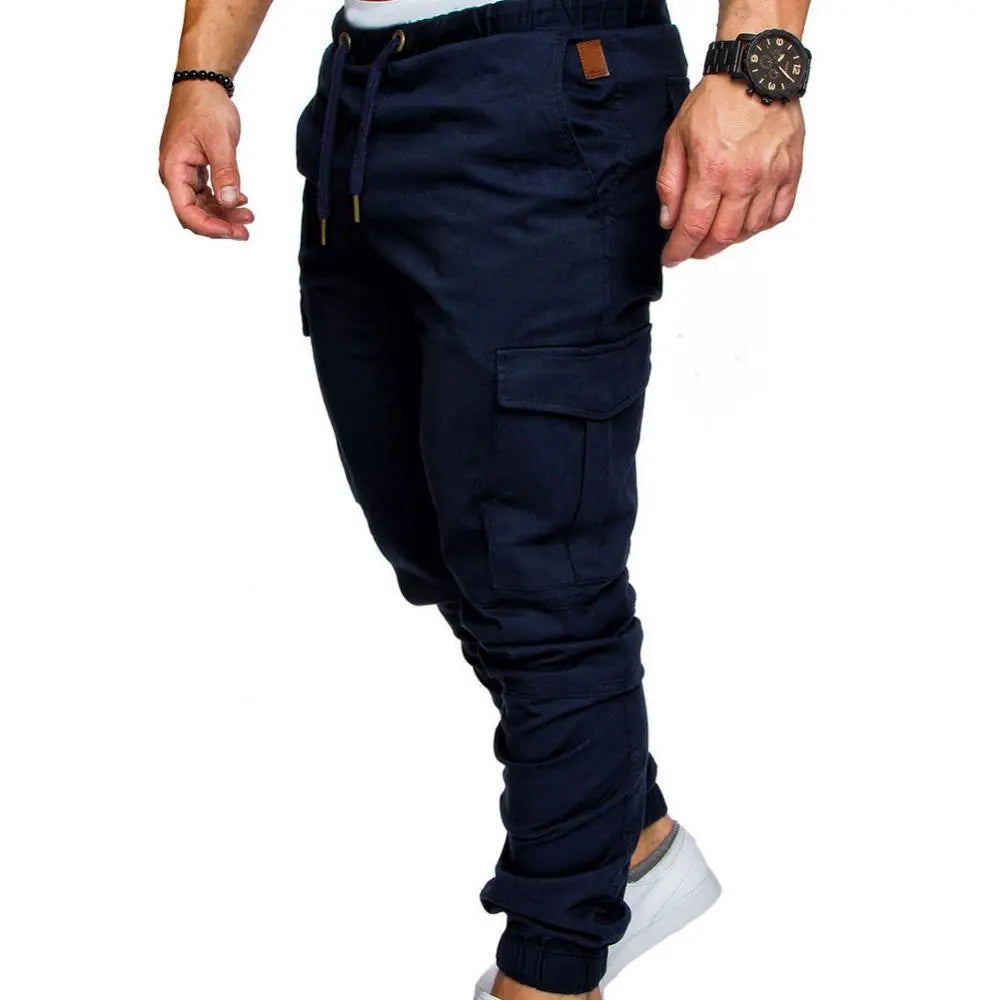 Dropshipping!New Fashion Men Jogger Pants Casual Solid Color Pockets Waist Drawstring Ankle Tied Skinny Cargo Pants Size XS-4XL