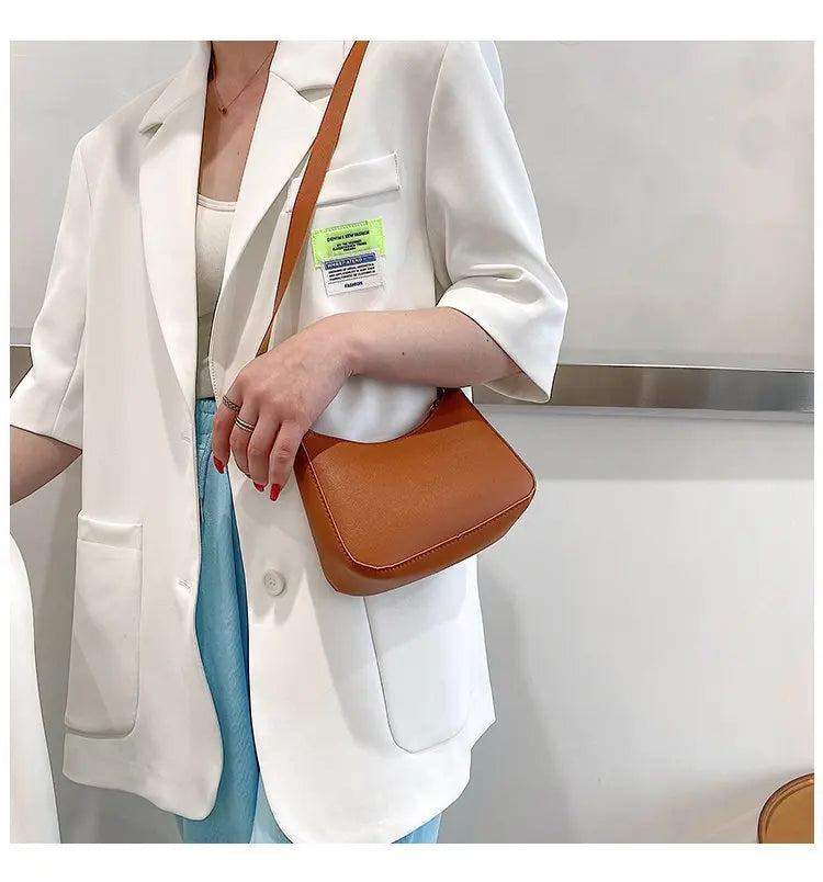 New Women's Fashion Handbags Retro Solid Color PU Leather Shoulder Underarm Bag Casual Women Hobos Handbags sac à main femme