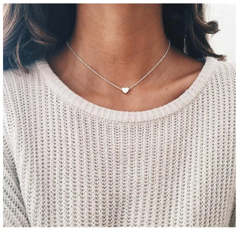 New Golden Silver Color Small Heart Necklaces Bijoux For Women Collars Fashion Jewelry Collarbone Pendant Necklace NA219