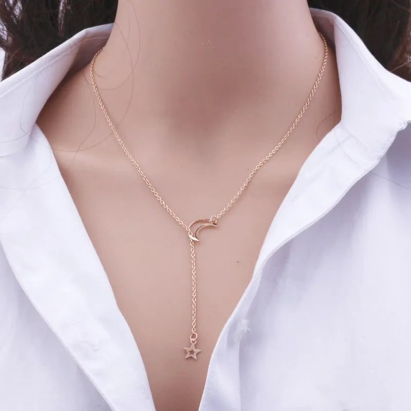 NK319 Fashion Moon Star Pendant Choker Necklace Simple Gold Color Alloy Charm Chain Collares Neck For Women Party Jewelry