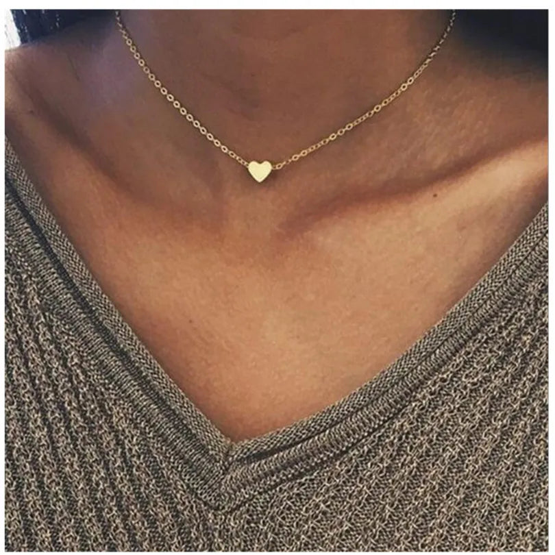 New Golden Silver Color Small Heart Necklaces Bijoux For Women Collars Fashion Jewelry Collarbone Pendant Necklace NA219