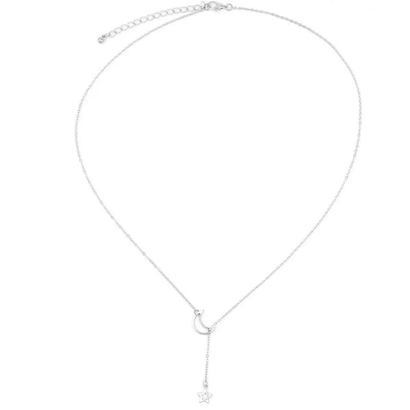 NK319 Fashion Moon Star Pendant Choker Necklace Simple Gold Color Alloy Charm Chain Collares Neck For Women Party Jewelry