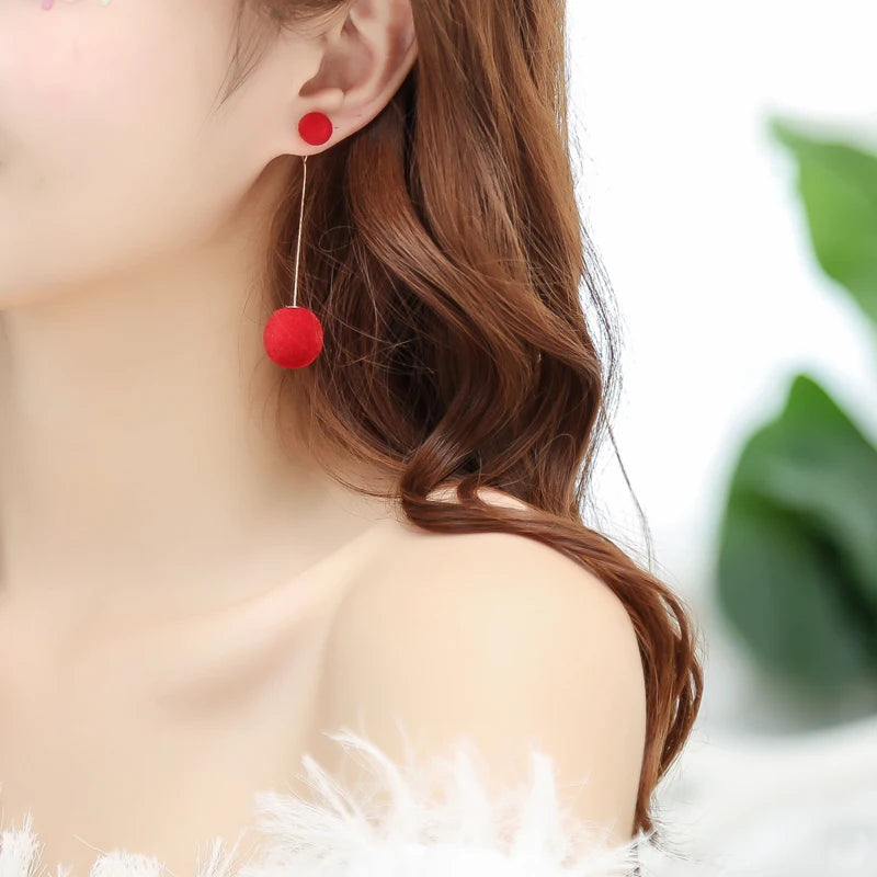 Korean Sweet Hair Ball Dangle Earring For Women Jewelry Pink Red Crystal Female Personality Simple Pink Plush Fur Brincos Gift