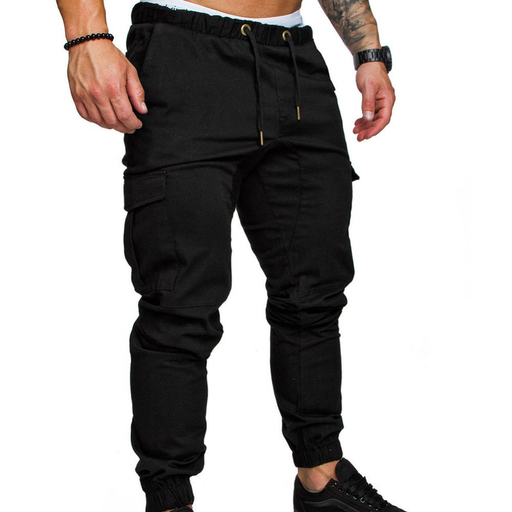 Dropshipping!New Fashion Men Jogger Pants Casual Solid Color Pockets Waist Drawstring Ankle Tied Skinny Cargo Pants Size XS-4XL