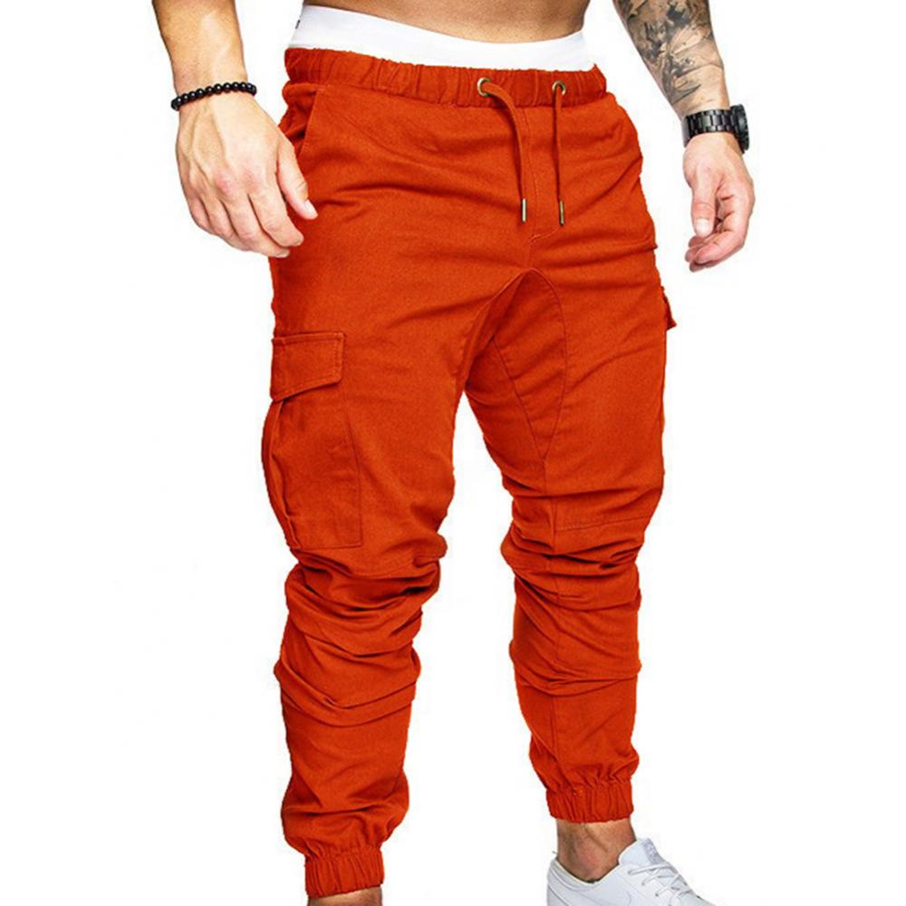 Dropshipping!New Fashion Men Jogger Pants Casual Solid Color Pockets Waist Drawstring Ankle Tied Skinny Cargo Pants Size XS-4XL