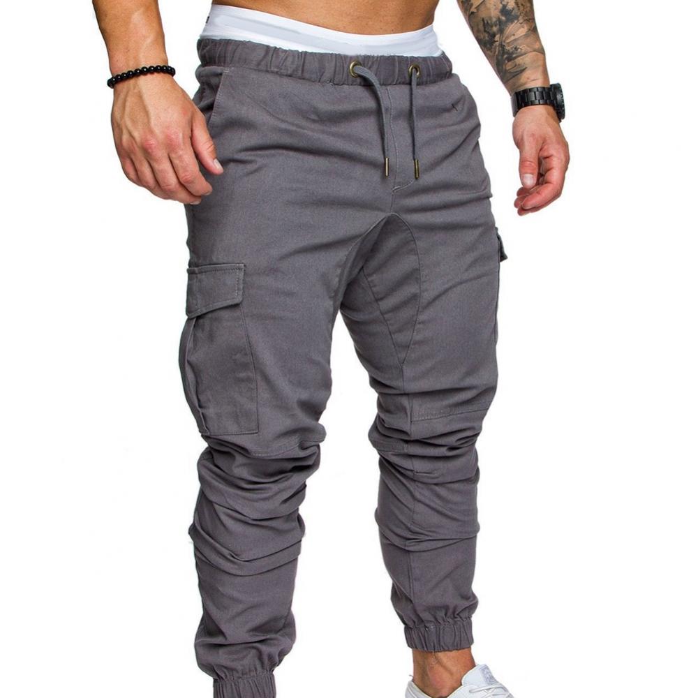 Dropshipping!New Fashion Men Jogger Pants Casual Solid Color Pockets Waist Drawstring Ankle Tied Skinny Cargo Pants Size XS-4XL