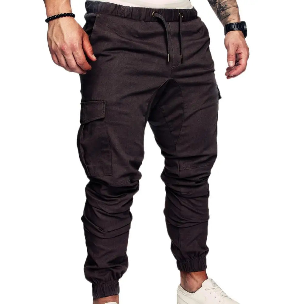 Dropshipping!New Fashion Men Jogger Pants Casual Solid Color Pockets Waist Drawstring Ankle Tied Skinny Cargo Pants Size XS-4XL