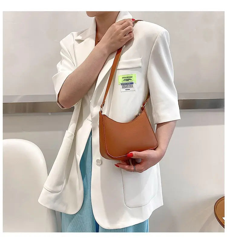 New Women's Fashion Handbags Retro Solid Color PU Leather Shoulder Underarm Bag Casual Women Hobos Handbags sac à main femme