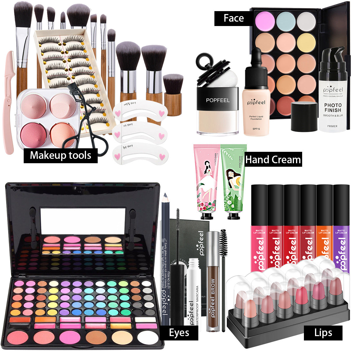 POPFEEL All-in-One Makeup Kit Gift Set with Eyeshadow Palette Foundation Lip Gloss Blush Brushes Eyeliner and More Beauty Gifts