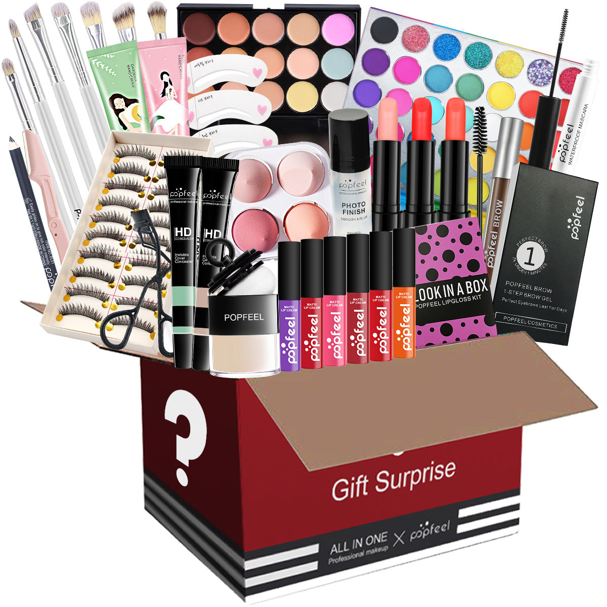 POPFEEL All-in-One Makeup Kit Gift Set with Eyeshadow Palette Foundation Lip Gloss Blush Brushes Eyeliner and More Beauty Gifts