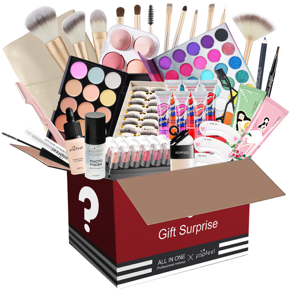 POPFEEL All-in-One Makeup Kit Gift Set with Eyeshadow Palette Foundation Lip Gloss Blush Brushes Eyeliner and More Beauty Gifts