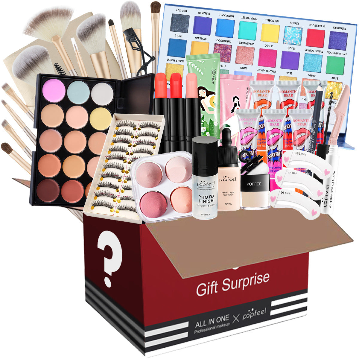 POPFEEL All-in-One Makeup Kit Gift Set with Eyeshadow Palette Foundation Lip Gloss Blush Brushes Eyeliner and More Beauty Gifts
