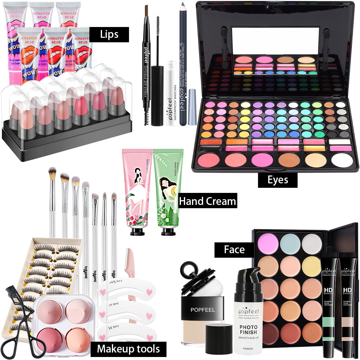 POPFEEL All-in-One Makeup Kit Gift Set with Eyeshadow Palette Foundation Lip Gloss Blush Brushes Eyeliner and More Beauty Gifts