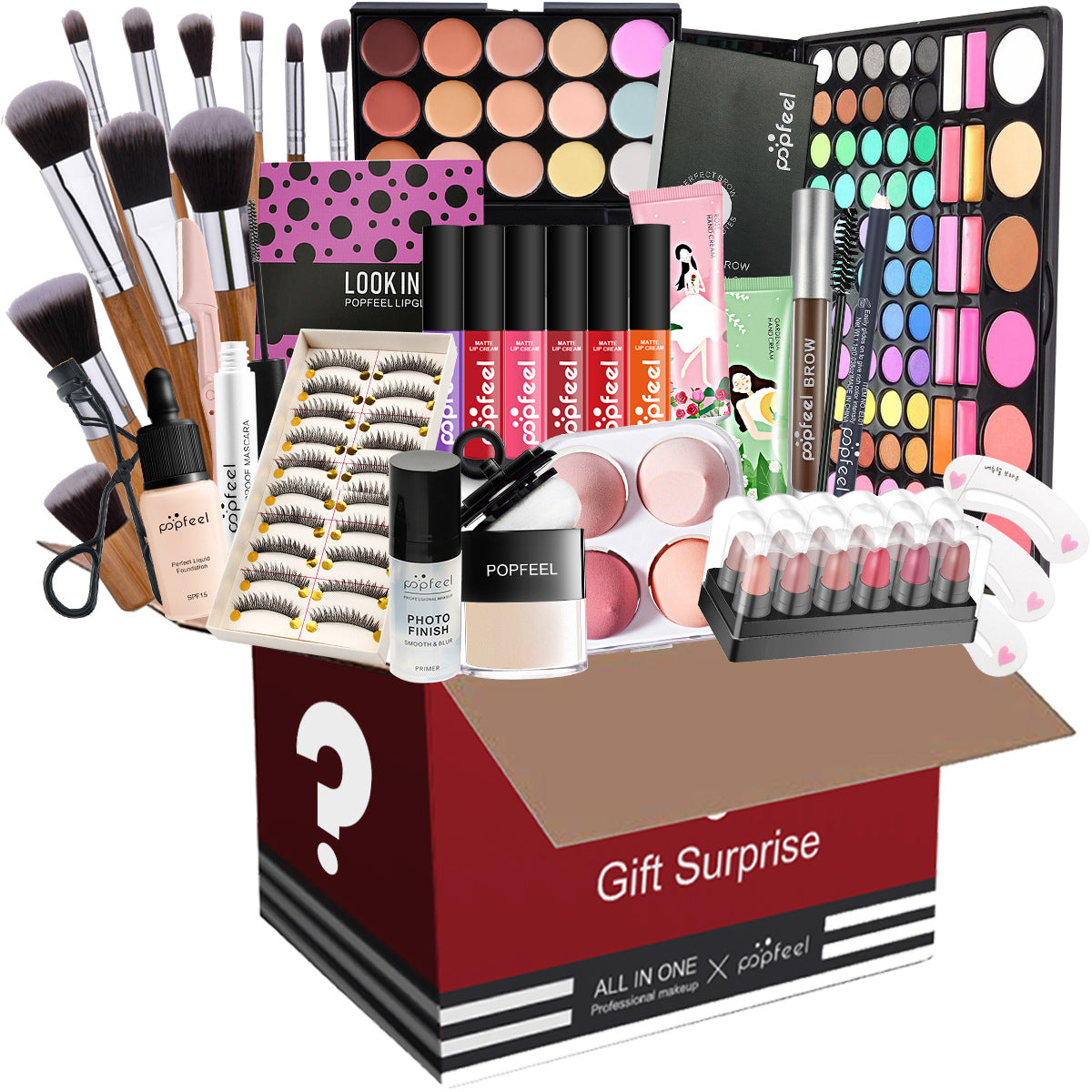 POPFEEL All-in-One Makeup Kit Gift Set with Eyeshadow Palette Foundation Lip Gloss Blush Brushes Eyeliner and More Beauty Gifts