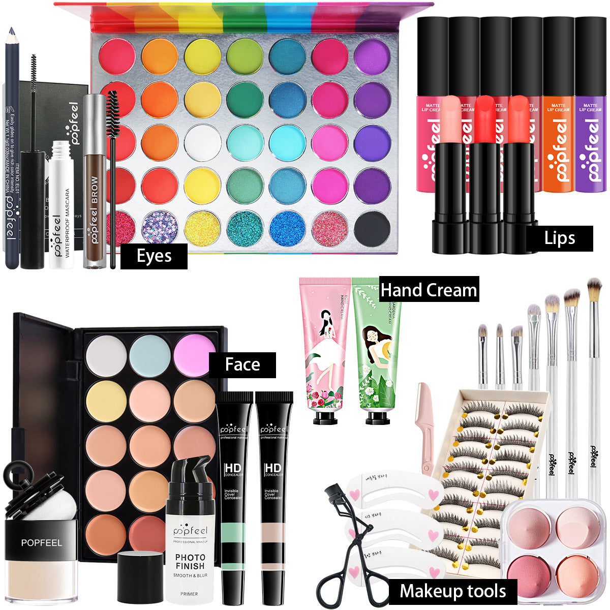POPFEEL All-in-One Makeup Kit Gift Set with Eyeshadow Palette Foundation Lip Gloss Blush Brushes Eyeliner and More Beauty Gifts