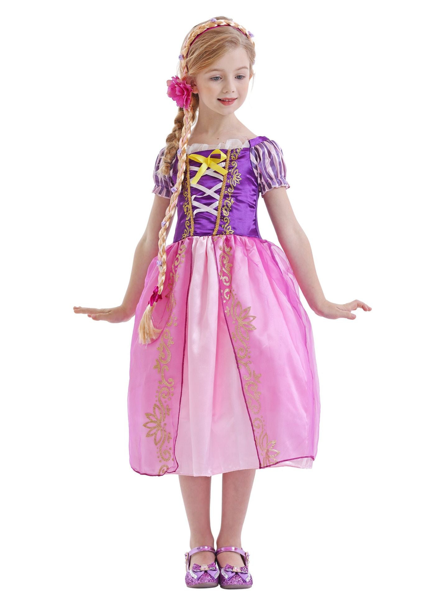 Disney Rapunzel Princess Dress Girl Purple Puff Sleeve Cosplay Tangled Costume Halloween Vestido Kids Birthday Ball Gown Clothes