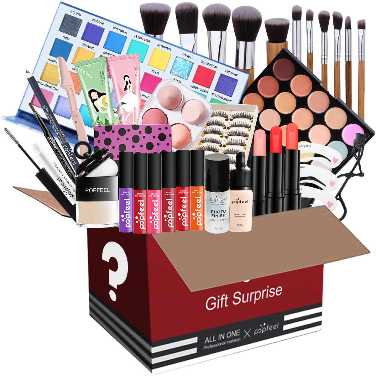 POPFEEL All-in-One Makeup Kit Gift Set with Eyeshadow Palette Foundation Lip Gloss Blush Brushes Eyeliner and More Beauty Gifts