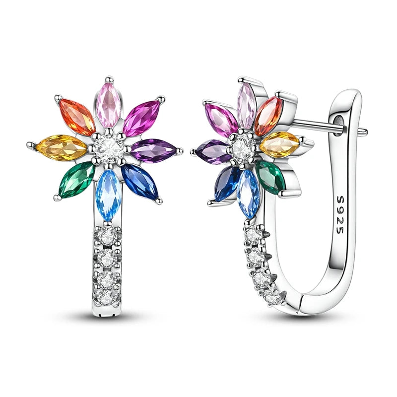 2025 New 925 Sterling Silver Hoop Earrings Flowers Zircon Drop Earrings Stud For Woman Fine Birthday Wedding Party Jewelry Gifts
